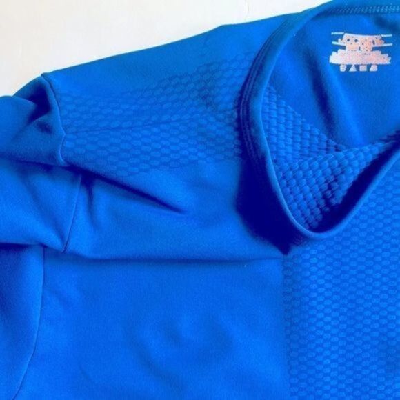 Jockey Women activewear checkered print top/t-shirt M foul blue short sleeves - Picture 8 of 9